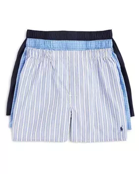 Тканые боксеры классического кроя Polo Ralph Lauren, набор из 3 шт, синий