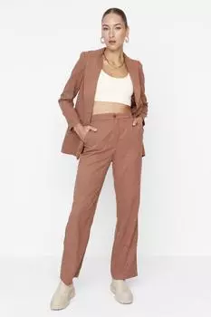 Тканые брюки Camel Staright с высокой талией Trendyol, коричневый