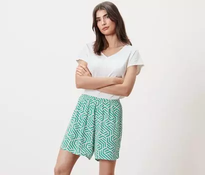 Тканые шорты с принтом Tchibo, аква-кремово-белый принт