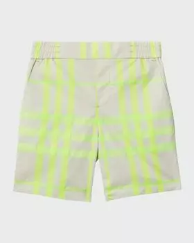 Тканые шорты в римскую клетку для мальчика, размер 3–14 Burberry, цвет Vivid Lime Check