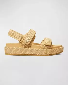 Тканые спортивные сандалии Kira с двумя ремешками Tory Burch, цвет Natural Raffia