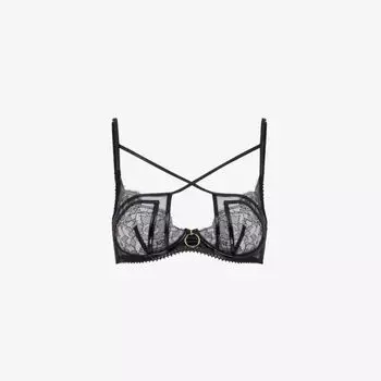 Тканый бюстгальтер Foxie на косточках из цветочного кружева, украшенный кольцами Agent Provocateur, черный