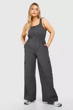 Тканый комбинезон с овальным вырезом Plus Cargo boohoo, серый