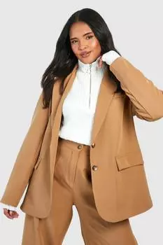 Тканый непринужденный однобортный пиджак Plus boohoo, бежевый