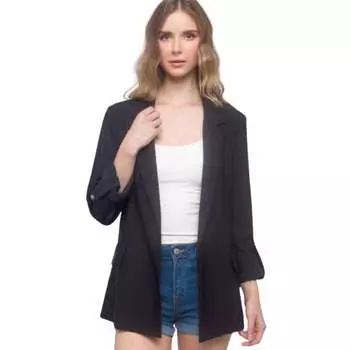 Тканый однотонный блейзер с рукавами 3/4 FASHNZFAB, черный