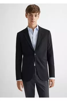 Тканый пиджак стандартного кроя Mango, темно-синий