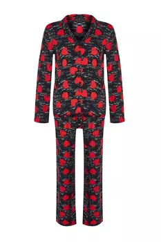 Тканый пижамный комплект из вискозной рубашки и брюк Black Heart Trendyol, черный