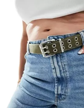Тканый ремень для джинсов цвета хаки на бедрах и талии ASOS Curve