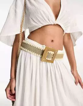 Тканый ремень French Connection с квадратной пряжкой натурального цвета