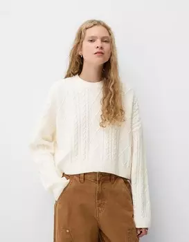 Тканый свитер с круглым вырезом Bershka, бежевый