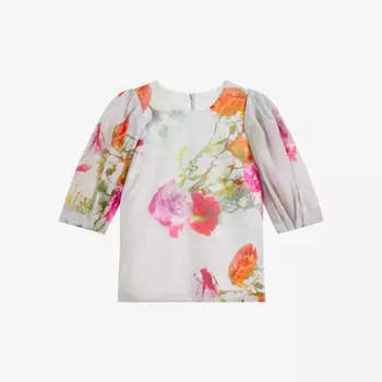 Тканый топ Ayymee с пышными рукавами и цветочным принтом Ted Baker, белый