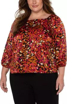 Тканый топ больших размеров с квадратным вырезом и рукавами-фонариками Liverpool Los Angeles, цвет Autumn Petals