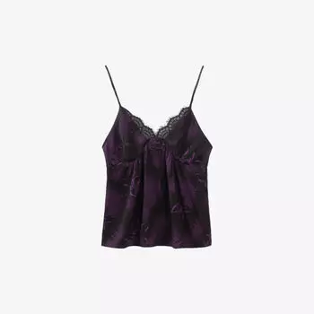 Тканый топ на бретельках с кружевной отделкой и принтом в горошек Ikks, черный