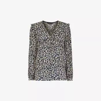 Тканый топ оверсайз с гепардовым принтом и воротником-стойкой Whistles, мультиколор