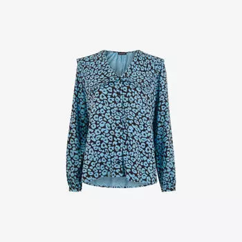 Тканый топ оверсайз с нечетким леопардовым принтом и воротником-стойкой Whistles, мультиколор