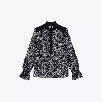 Тканый топ с графичным принтом и контрастными вставками The Kooples, черный