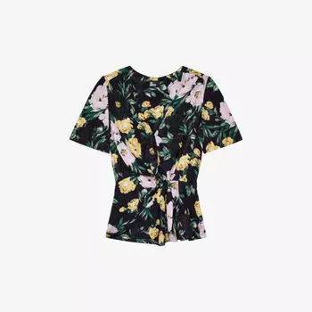 Тканый топ с короткими рукавами и цветочным принтом The Kooples, розовый