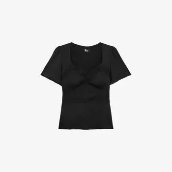 Тканый топ с кружевной отделкой и короткими рукавами The Kooples, черный