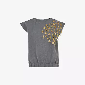 Тканый топ с металлизированной отделкой и заниженными плечами Leem, серый