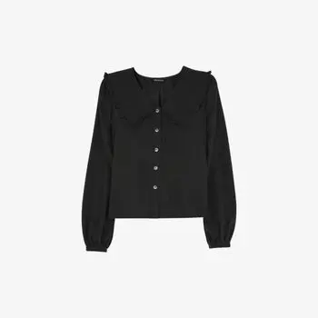 Тканый топ с объемным воротником и оборками Whistles, черный
