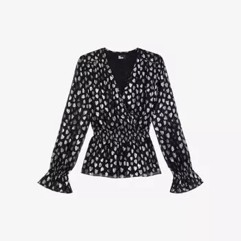 Тканый топ с присборенной талией и сердечками The Kooples, черный