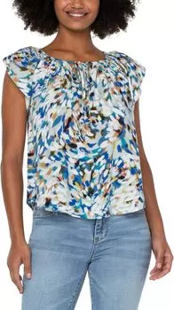 Тканый топ с рукавами-лепестками и завязками на шее Liverpool Los Angeles, цвет Brushstroke Starburst Print