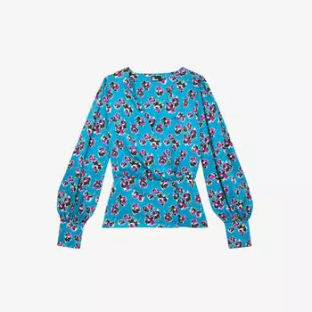Тканый топ с V-образным вырезом и цветочным узором The Kooples, синий
