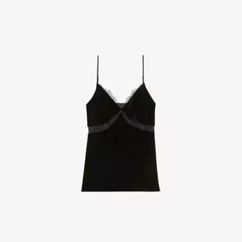 Тканый топ с V-образным вырезом и кружевной отделкой Claudie Pierlot, цвет noir / gris