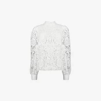 Тканый топ с высоким воротником и кружевом Ro&Zo, белый