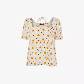 Тканый топ с завязками и цветочным принтом Flower Diamond Whistles, бежевый