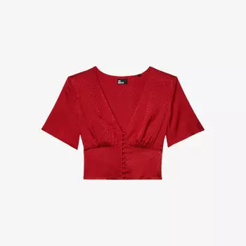 Тканый топ с жаккардовым горохом и v-образным вырезом The Kooples, красный
