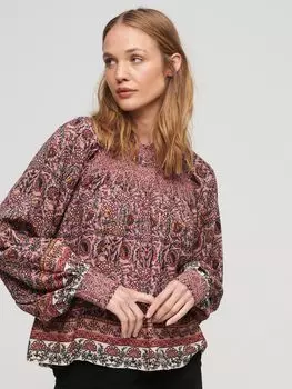 Тканый топ со сборками с принтом Superdry, французский цветочный персик