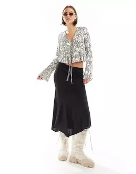 Тканый топ со складками Superdry цвета трилистника с пейсли и рукавами в стиле 70-х годов