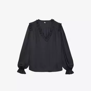 Тканый топ стандартного кроя со сборками The Kooples, черный