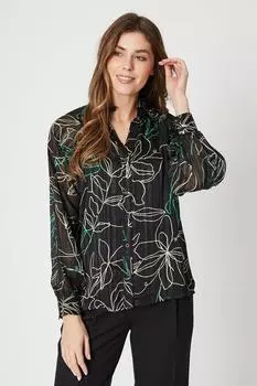 Тканый топ в атласную полоску с цветочным принтом Wallis, черный