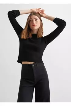 Тканый топ в полоску с вырезом сзади Mango, черный