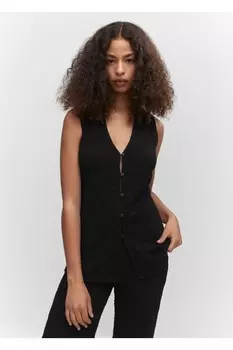 Тканый жилет с воротником-поло Mango, черный