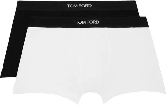 TO FORD Двойная упаковка черно-белых хлопковых трусов-боксеров TOM FORD