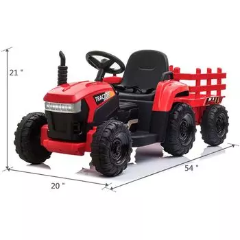 TOBBI 12V детский электрический игрушечный трактор на батарейках с прицепом, красный TOBBI