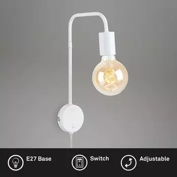 Точечный настенный светильник BRILONER LEUCHTEN ALVA, 25 Вт, IP20, белый, металл, 1x E27, 33,5 x 19 x 8 см