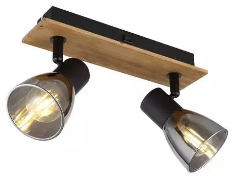 Точечный светильник - коричневый - черный - дымчатый - Ш 25 см - стекло - дерево - металл - 2 лампы Globo Lighting