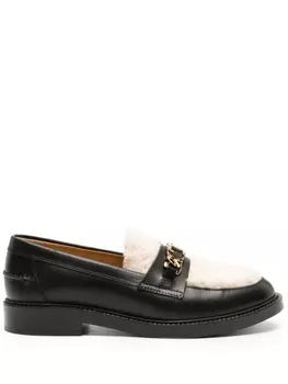Tod's лоферы с мехом и логотипом, черный