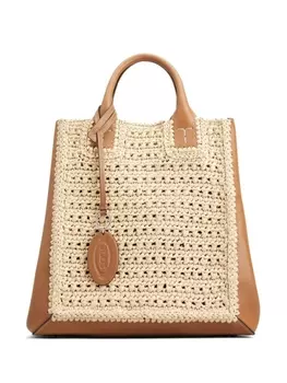 Tod's сумка-тоут из рафии с логотипом, коричневый