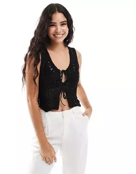 ТОЛЬКО – Черная футболка, связанная крючком