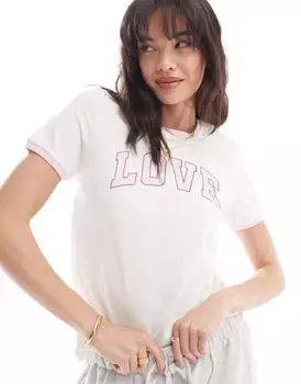Только свободная белая футболка с текстовым принтом «Love» ONLY