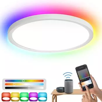 TolleTour 24W Smart LED потолочный светильник с лампой Alexa, IP44, потолочный светильник, подсветка, RGB, регулировка яркости, белый