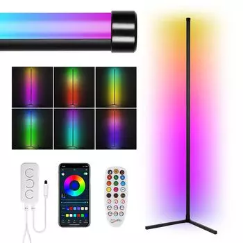 TolleTour 7W Светодиодный торшер Светодиодный красочный торшер RGB с регулируемой яркостью Угловой светильник Цветная колонна, черный