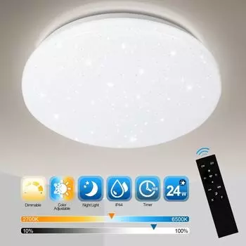 TolleTour Светодиодный потолочный светильник с регулируемой яркостью, 24 Вт, потолочный светильник с контролем цветовой температуры звездного неба с дистанционным управлением, 2160LM, 2700-6500K для