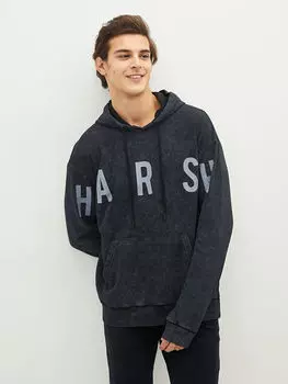 Толстая мужская толстовка с капюшоном и длинным рукавом с принтом LCW Casual