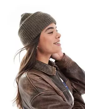 Толстая шапка-бини в рубчик коричневого цвета Pieces